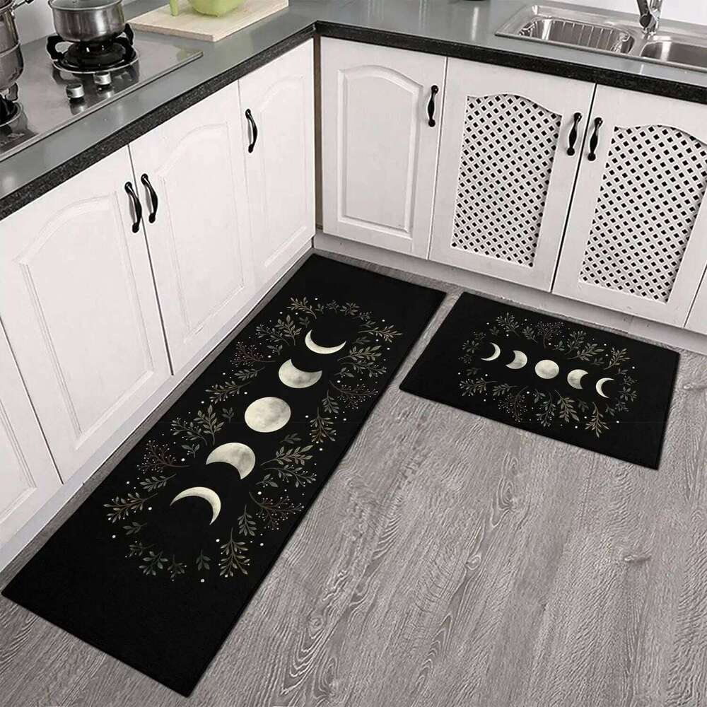 Kitchen Rug Black Gothic Witchy Moon Printed Floor Mat Anti-slip Long Strip Carpet for Bedroom Living Room Hallway Home Decor H260226