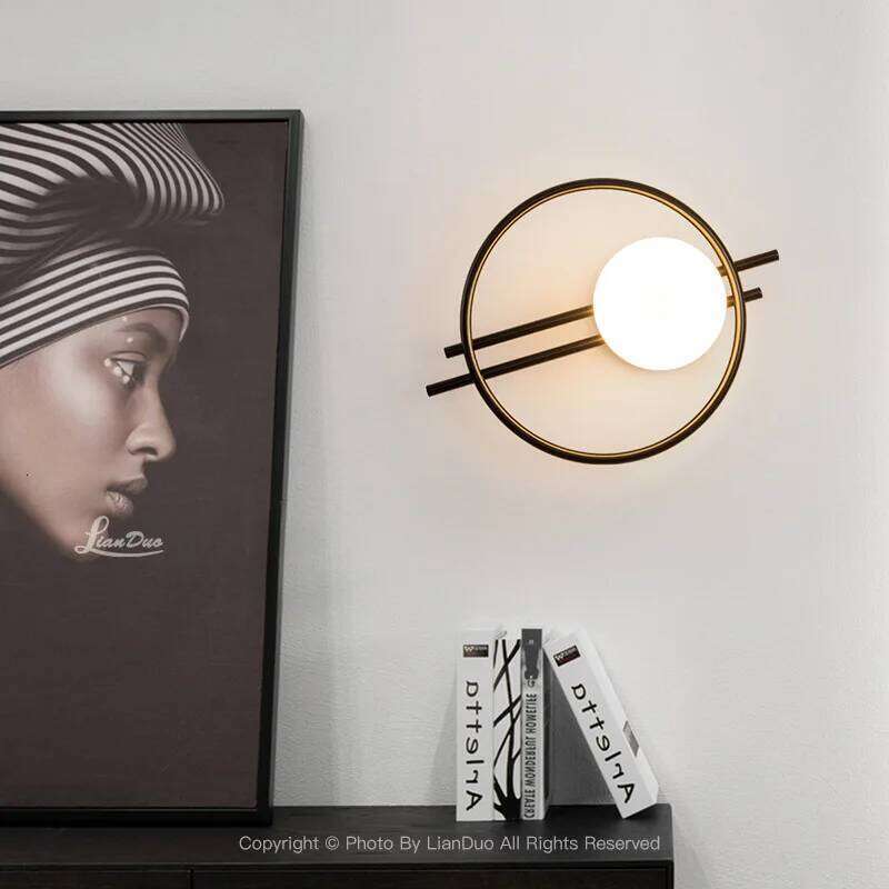 Modern led Gold/Black Round Light Creative Background Lamps Bedroom Bedside Living Room LED Wall Sconce Lamp Z260227