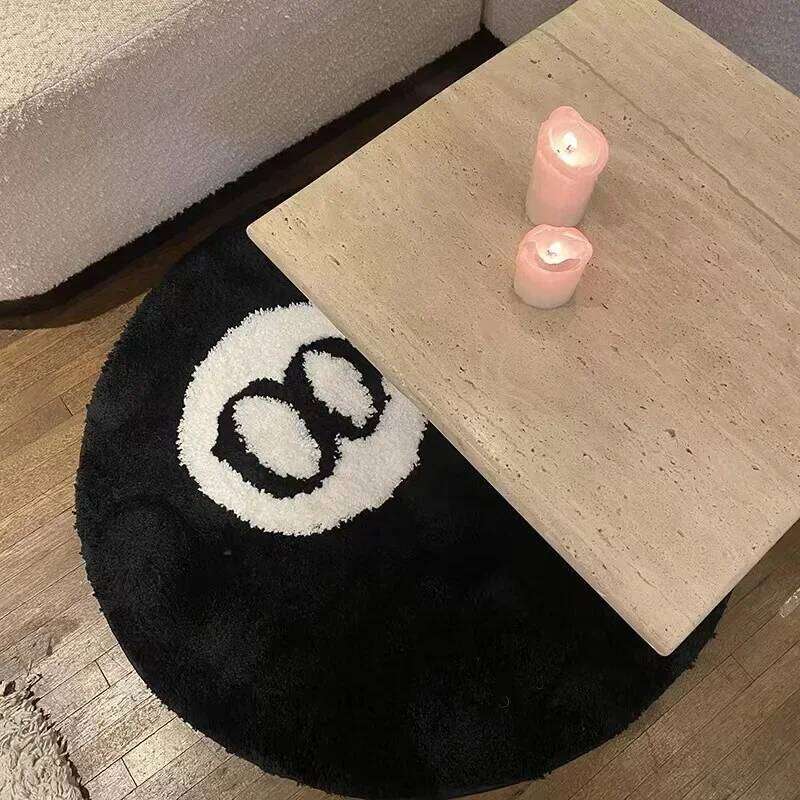 Plush Black Rug Creative Soft Anti-slip Carpet Round Skin Friendly 8 Ball Mat Hoom Decor H260226