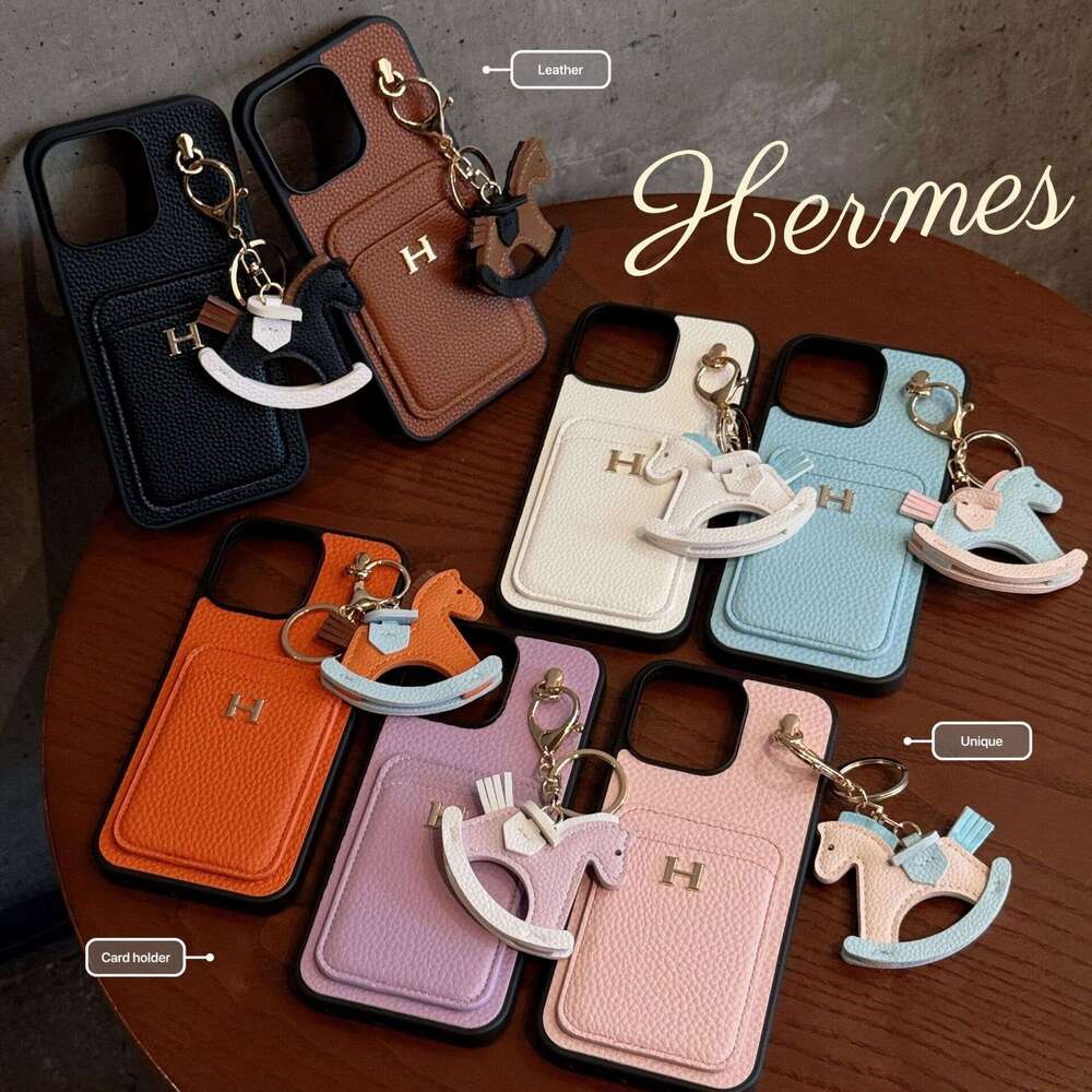 Luxury phone caseNew Card Slot + Rocking Horse iPhone 17 Lychee Texture Genuine Leather Feel Compatible with Samsung S25 Protective Case