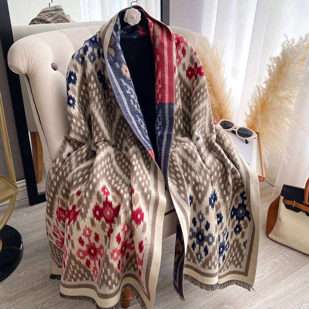Women New Two Sided Print Imitation Cashmere Scarf Soft Warm Pashmina Shawl Autumn Winter Coldproof Windproof Blanket Z260226