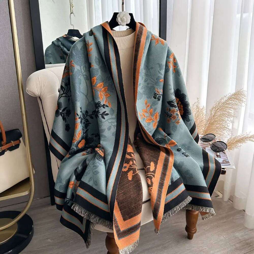 Elegant Flowers Jacquard Pashmina Imitation Cashmere Winter Thick Warmth Two-Sided Shawl Coldproof Windproof Blanket Scarf Z260226