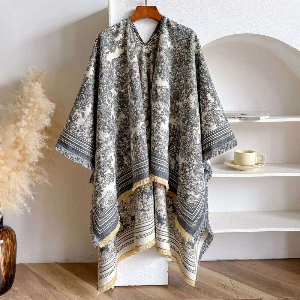 New Winter Women Poncho Warm Slit Large Shawl Double Sided Animal Print Thickening Blanket Luxury Scarf Female Cloak Pashmina Z260226