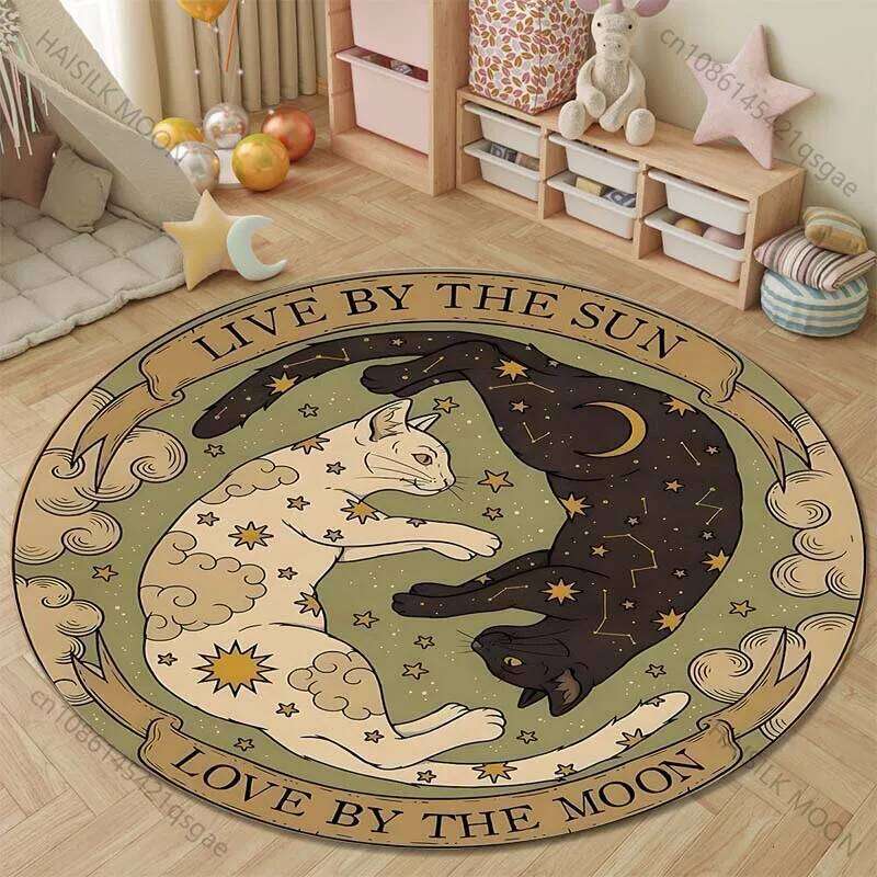 1PC Retro Tarot Cat Print Round Bedroom Living Room Doormat Sofa Table Home Decor Area Rug Floor Mat for Gifts H260226