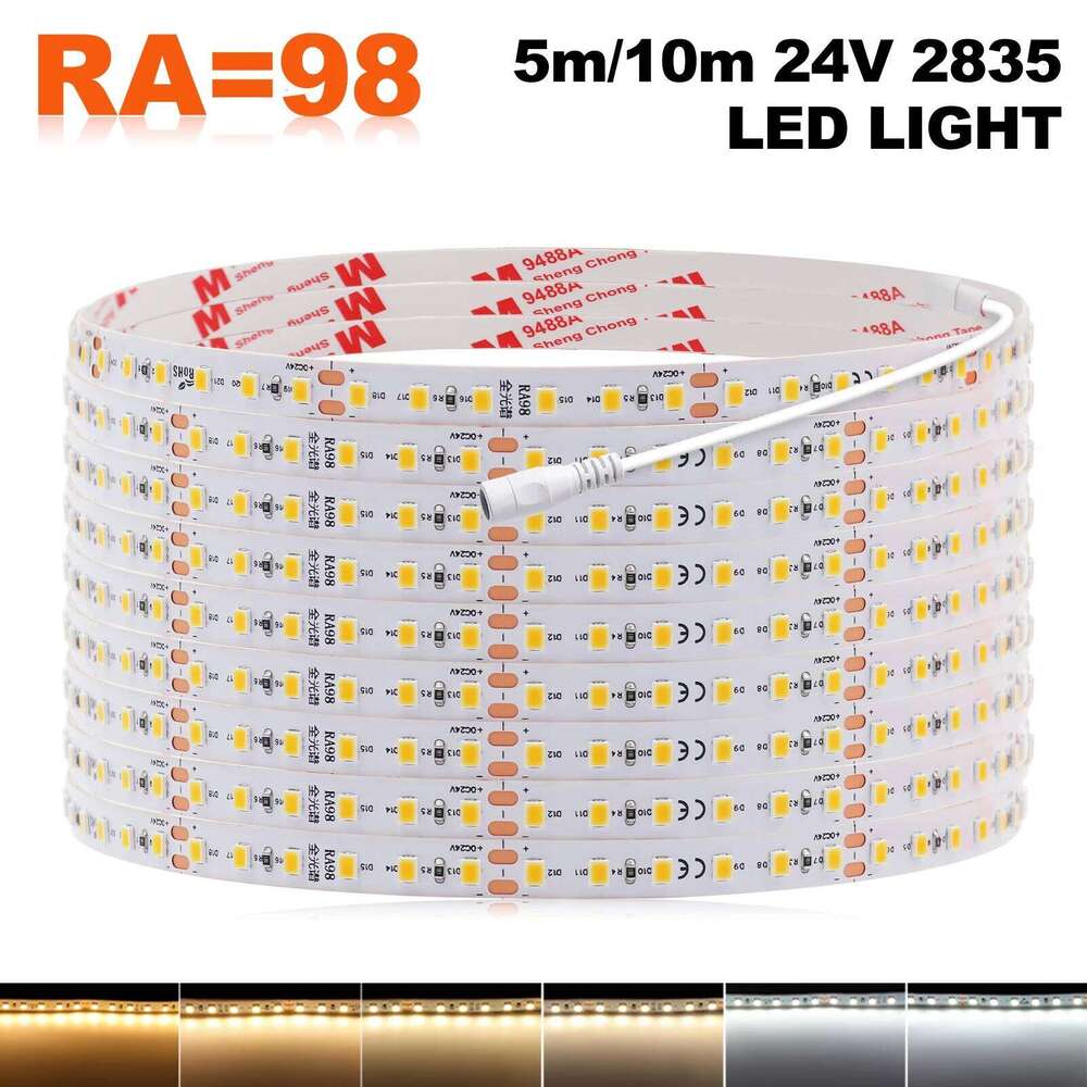 RA98 High CRI LED Strip SMD 2835 120LEDs/M DC 12V 24V IP20 Flexible Ribbon Light 5M 10M 2700K 3000K 4000K 5000K 5500K 6000K Z260226