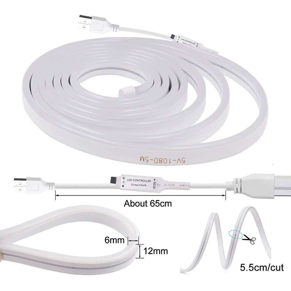 DC 5V USB RGB Neon LED Strip Light 24key Remote Control 108LED/M Flexible Tape Christmas Rope Lights TV Home Decoration 1M 2M 5M Z260226