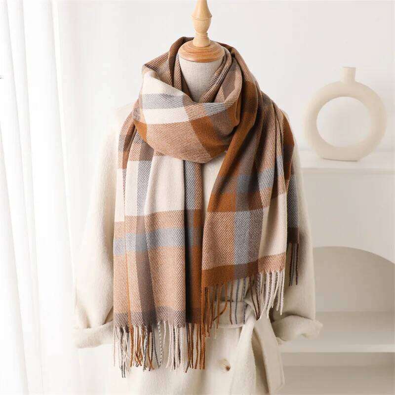 Fashion Classics Winter Imitation Cashmere Women Warm Scarf Thicken Stripe Shawl Travel Pashmina Neckerchief Foulard Wrap Hijab Z260226