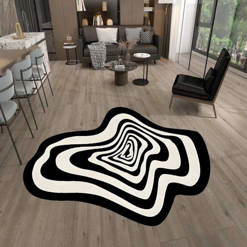 VIKAMA Trendy Creative Irregular Black White Abstract Carpet For Living Room Coffee Table And Floor Mat Home Decoration H260226