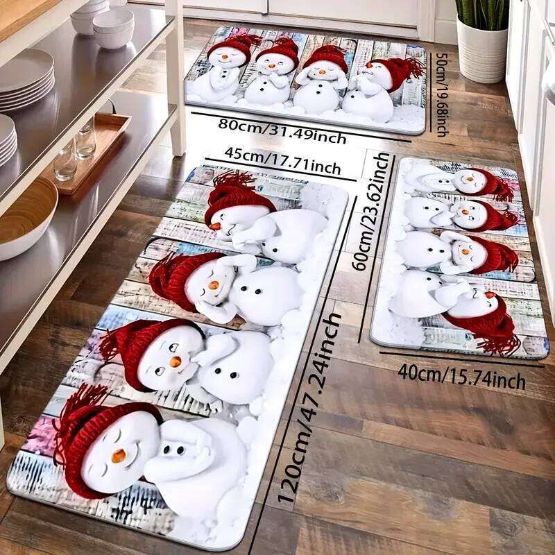 VIKAMA Christmas Cute Snowman Doormat Comfortably Soft and Warm Non-Slip Entrance Hallway Mat Kitchen Rug Home Decor H260226