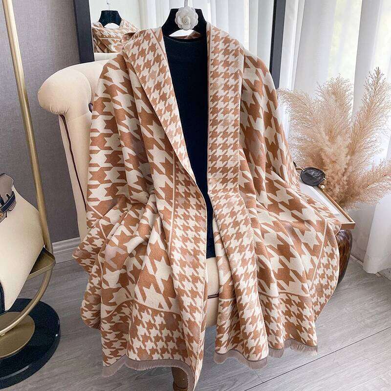 New Houndstooth Design Winter Warm Cashmere Jacquard Scarves High Quality Women Thicken Wrap Shawl Ladies Wool Pashmina Scarf Z260226