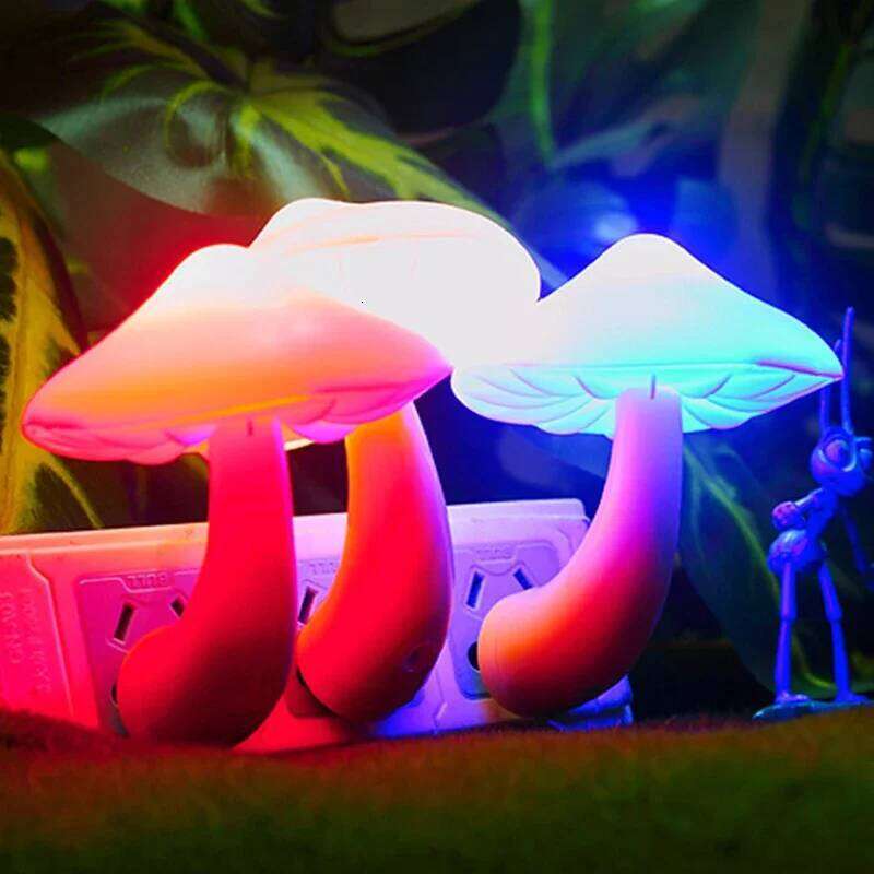 Mushroom Shape LED Night Light EU/Us Plug Automatic Bedroom Toilet Decoration Wall Lamps Light-control Sensor Home Lights Z260227