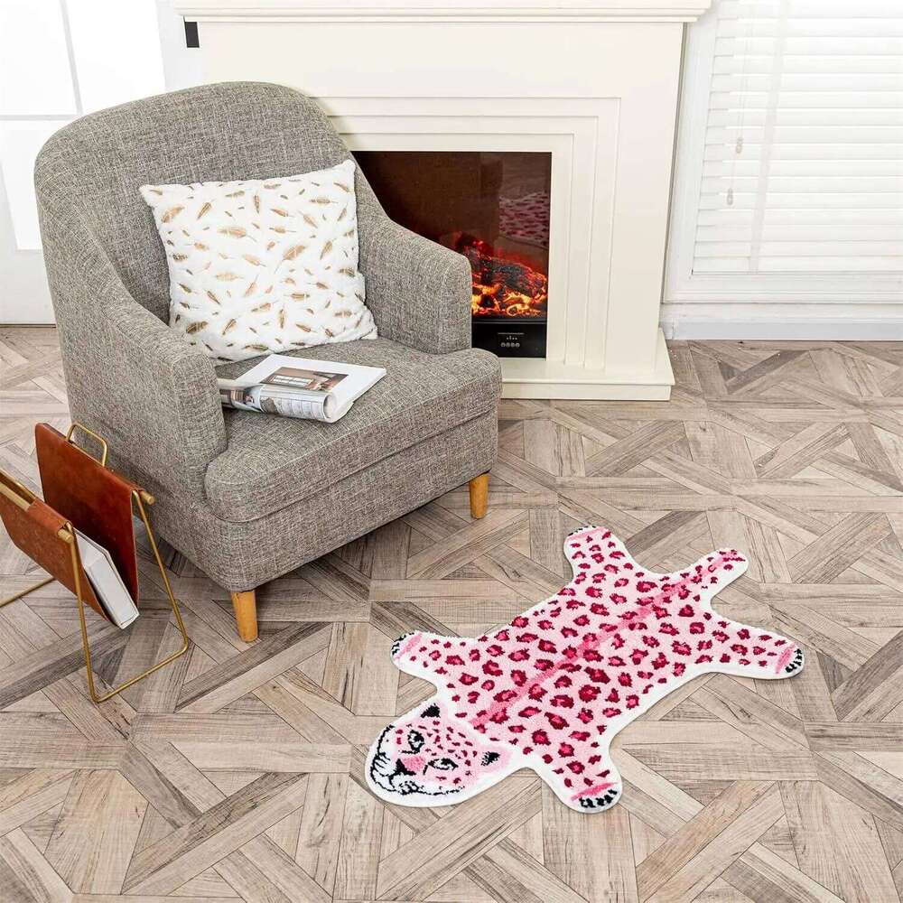 VIKAMA Cartoon Leopard Pattern Striped Animal Print Floor Mat, Soft And Absorbent, For Bathroom, Living Room Carpet Home Decor H260226