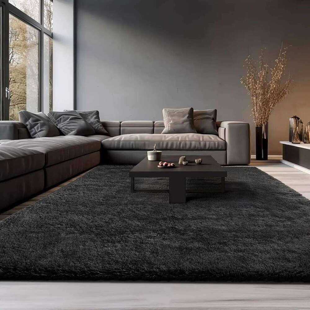 60*90 80*160 90*150 120*180cm Black and Gray Non-Slip Fluffy Artificial Velvet Rugs Thick Plush Carpets for Winter H260226