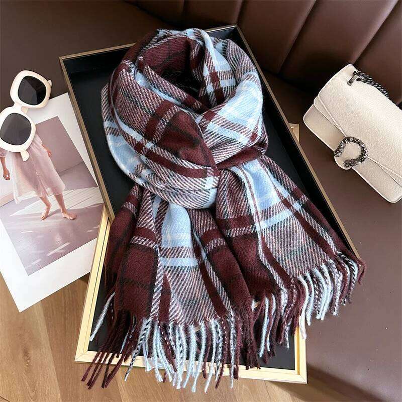 New Fashion Cashmere Scarf Warm Winter for Women Wraps Shawls Neckerchief Pashmina Foulard Blanket Stripe Z260226