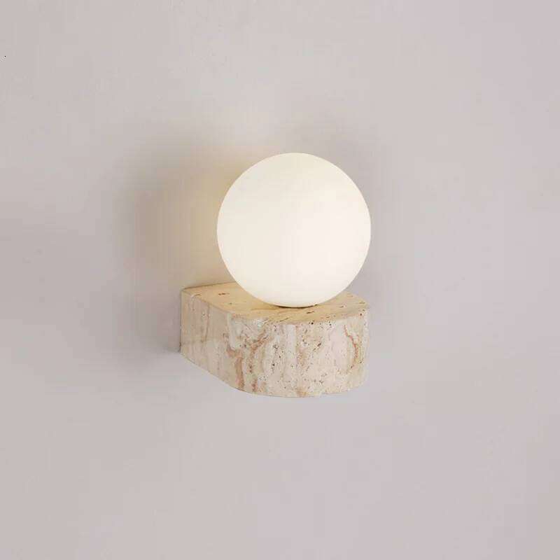 Japanese Wabi-Sabi Travertine Wall Lamp, Vintage Sconce for Living Room, Hallway, Bedroom Decor Z260227