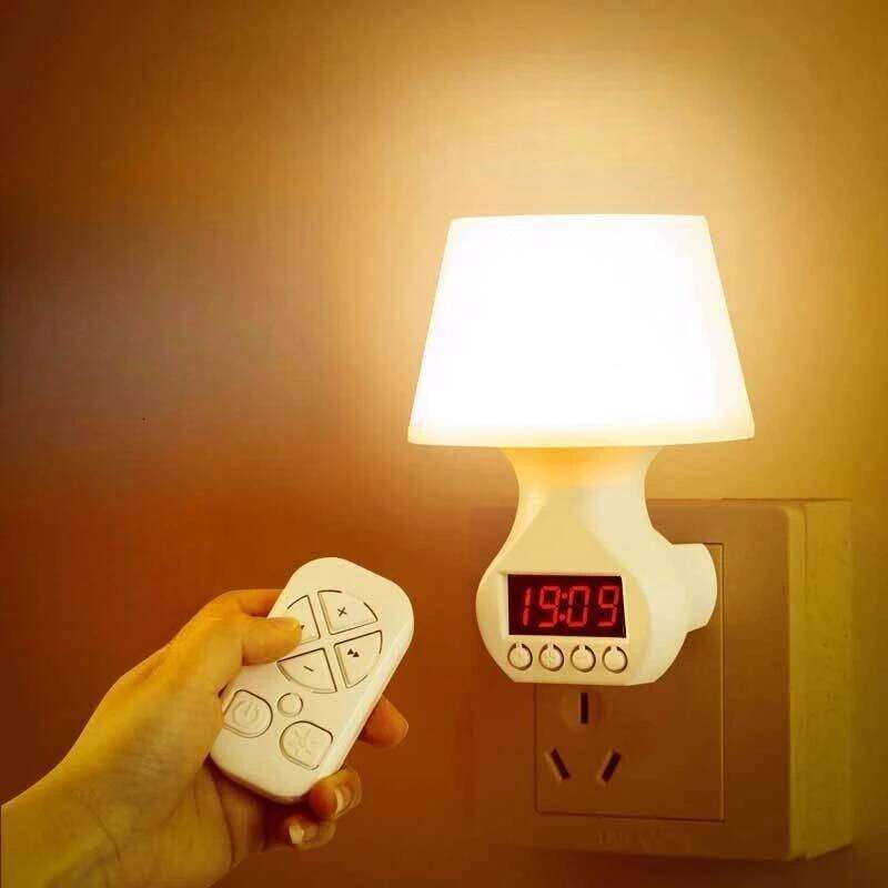 Dimming wall hour clock bedroom bedside lamp warm socket Z260227