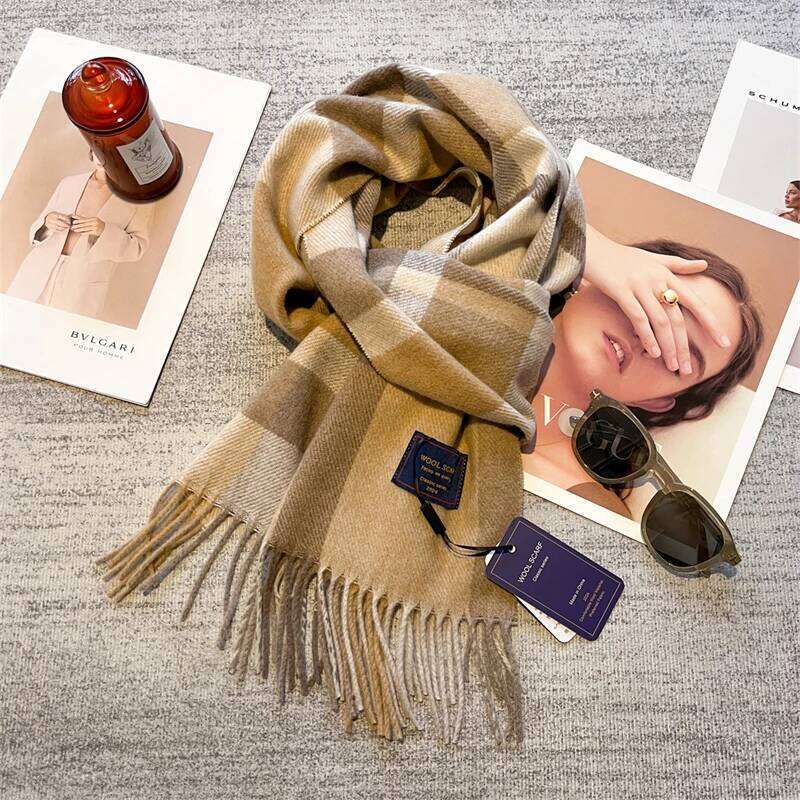 40% Wool Winter Scarf for Women Long Warm Cashmere Shawls Lady Plaid Shawl Wrap Female Pashmina Bandana Head Scarves Z260226