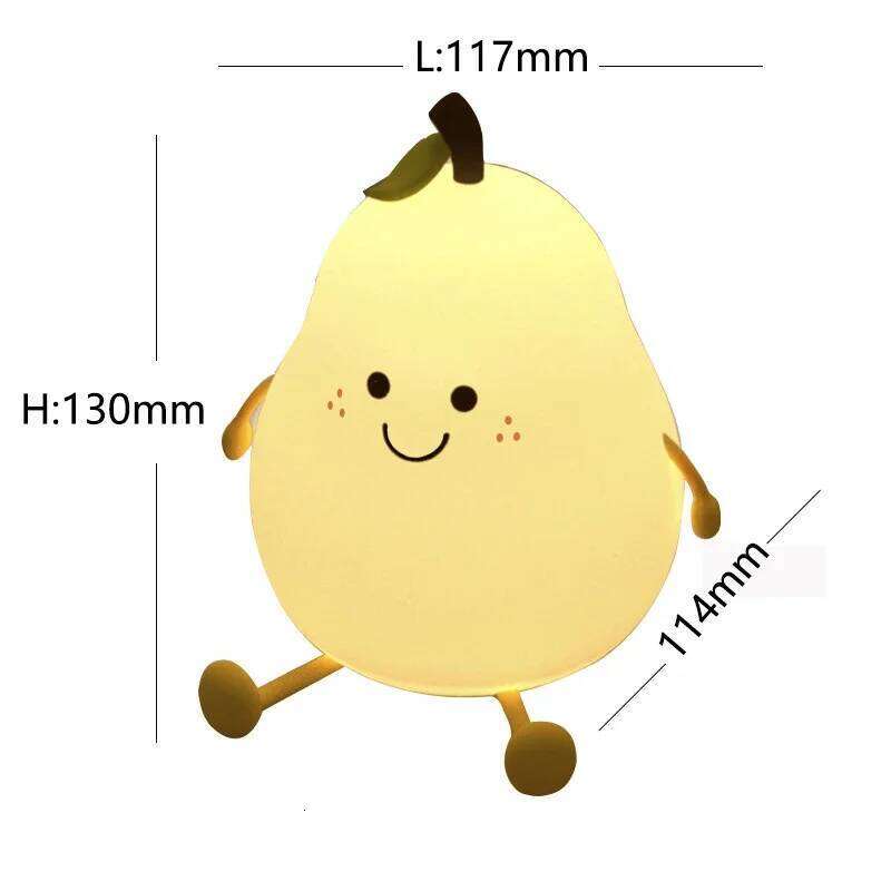 LED Pear Fruit Night USB Rechargeable Dimming Touch Silicone Nightlights Bedroom Bedside Decoration Couple Gift Boby Light Z260227