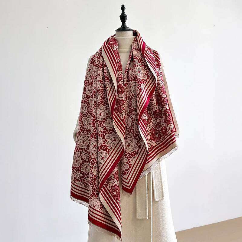 Elegant Ladies' Jacquard Pashmina Imitation Cashmere Winter Thick Warmth Two-Sided Shawl Coldproof Windproof Blanket Scarf Z260226