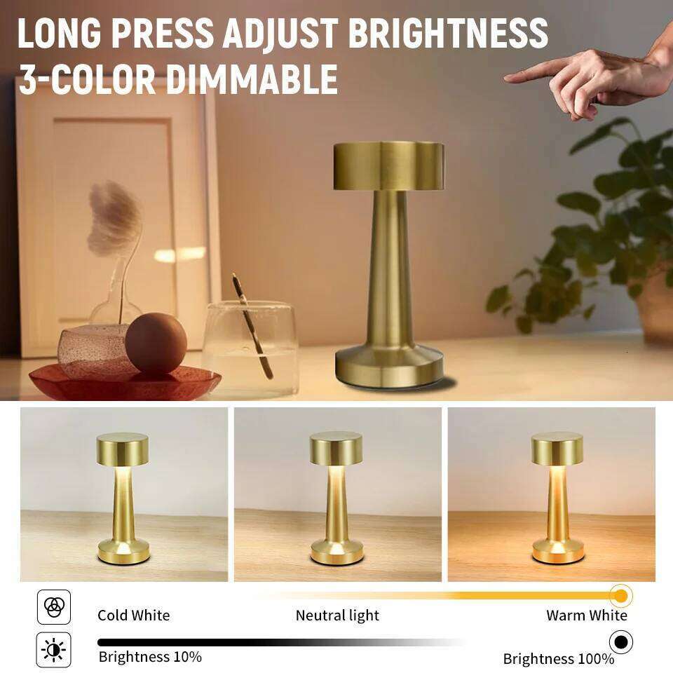 LED Table Lamp usb Rechargeable retro lamp reading Touch Sensor night light bedroom decoration for home room desk Z260227