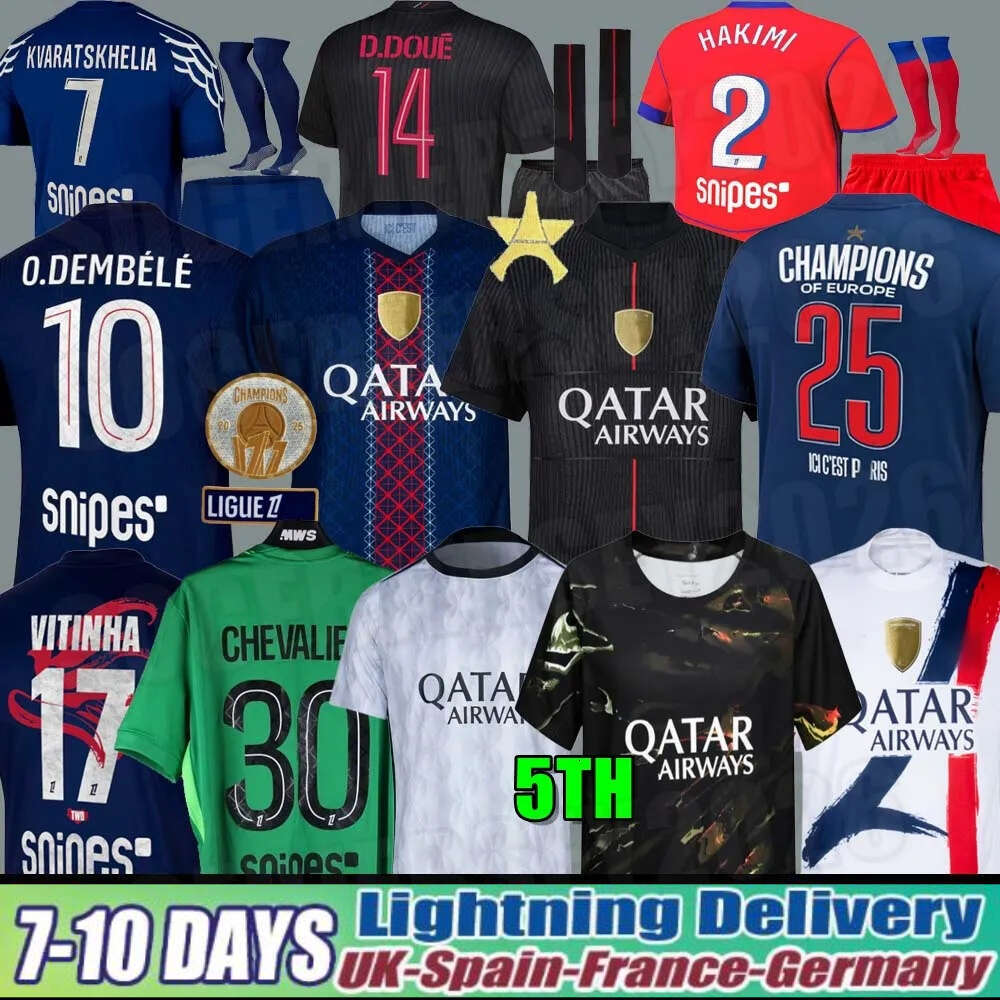 Psges Jersey 25 26 27 Ousmane Dembele Kvaratskhelia Maillot De Football Shirt Top Gianluigi Donnarumma Kit Soccer Jerseys Kids Paris St Germain Jersey Foot Camiseta