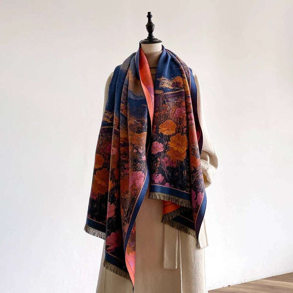 Brand Fashion Floral Winter Warm Cashmere Shawl Scarf Women Oil Painting Print Pashmina Thick Scarves Wrap Femal Poncho Echarpe Z260226