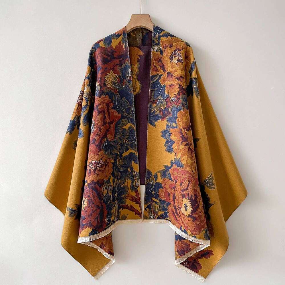 Women's Imitation Cashmere Warm Shawl Ethnic Style Cloak Fashionable Scarves Floral Print Coldproof and Windproof Scraf Z260226