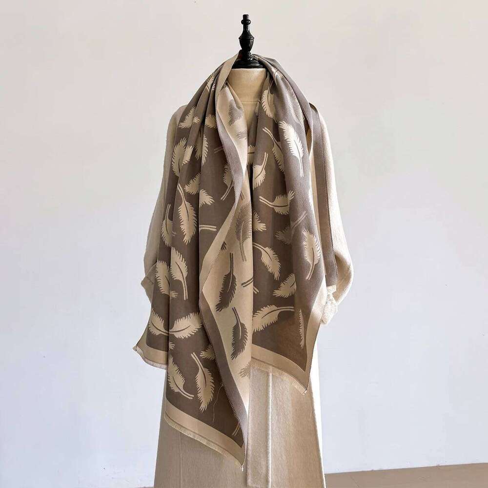Women's Winter Faux Cashmere Thick Feather-Cashew Flower Design Warm Blanket Scarf Fashionable Luxurious Accessory Z260226