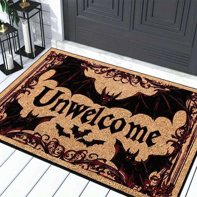 VIKAMA Halloween Mat Bat for Front Door Spooky Indoor Outdoor Doormat with Unwelcome Pattern Porch Entryway Home Decor H260226