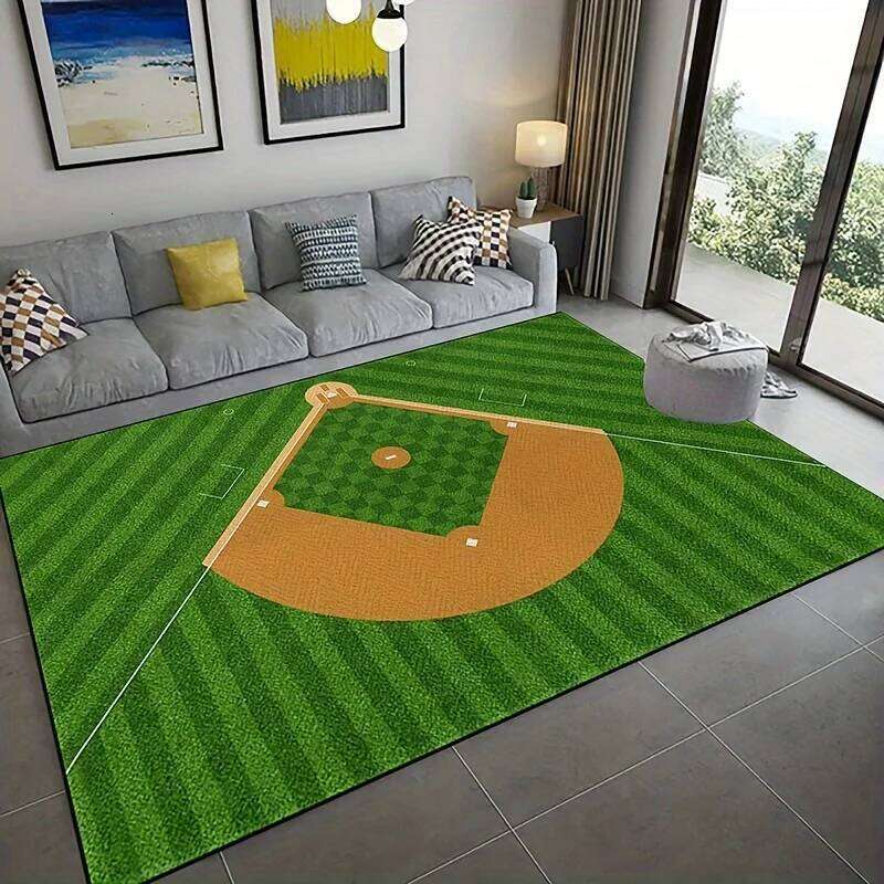 Modern Baseball Field Pattern Area Rug Comfortable Green Carpet Living Kitchen Bedroom Laundry Home Decor and Room H260226