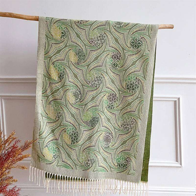 Winter Jacquard Cashmere Pashmina Tassel Scarf Casual Green Warm Blanket Scarves Shawls Wraps Women Girls Thick Poncho Stoles Z260226