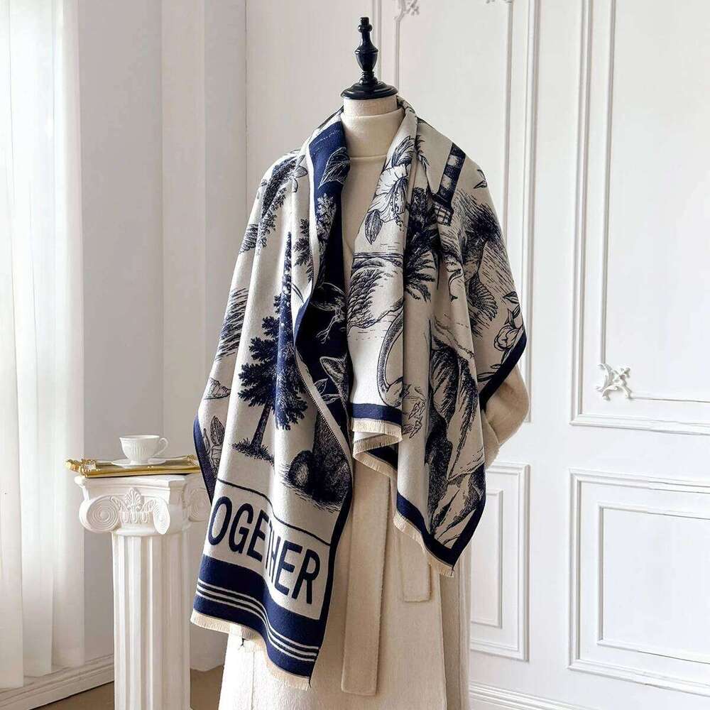 New Women's Fashion Faux Cashmere Winter Scarf Vintage Print With Tassels Thick Warm Pashmina Two-Sided Wrap Outdoor Shawls Z260226