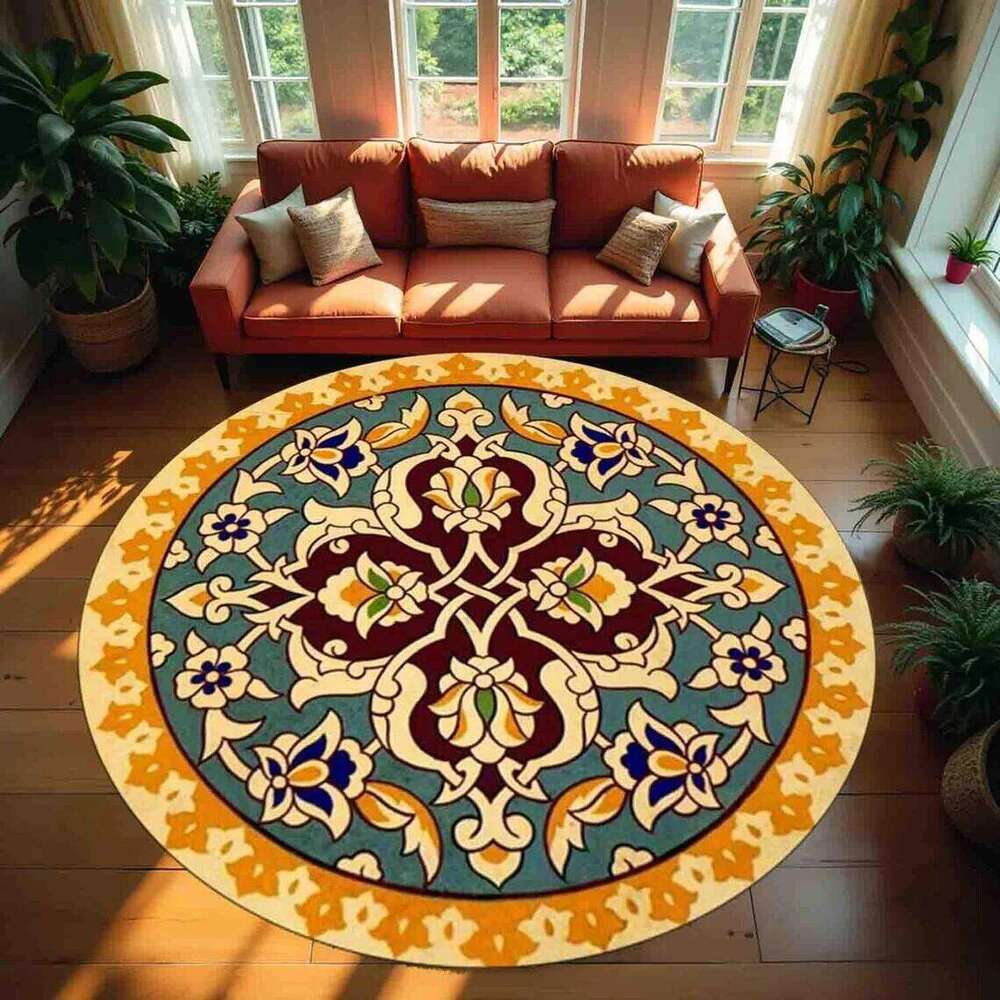 Boho Mandala Print Round Bedroom Carpet Living Nonslip Floor Mat Sofa Table Rugs for Home Decor Girls Room Rug H260226