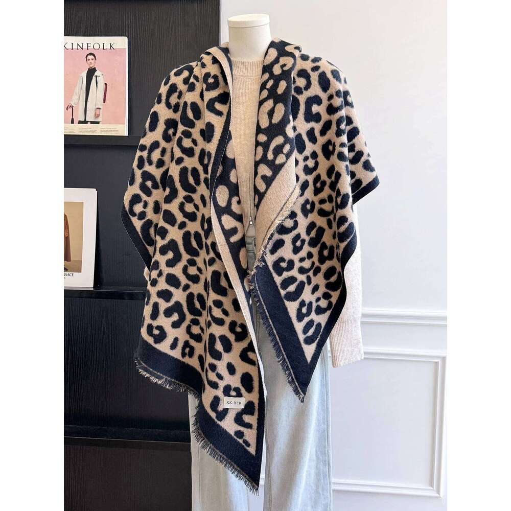 Winter Unisex Faux Cashmere Leopard Print Scarf Stylish Patterns Irregular Design Double-Sided Wear Warm Texture Versatile Z260226