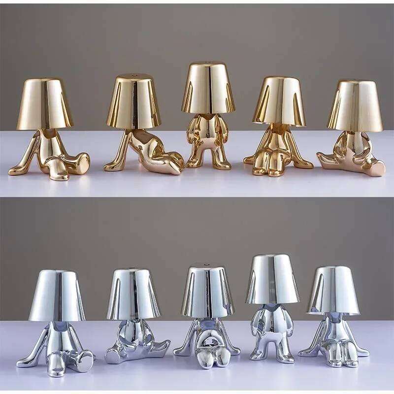 Nordic Chrome Little Golden Man Table Lamp Living Bedroom Bedside Children's Room Night Lights Net Red Creative Desk Lamps Z260227