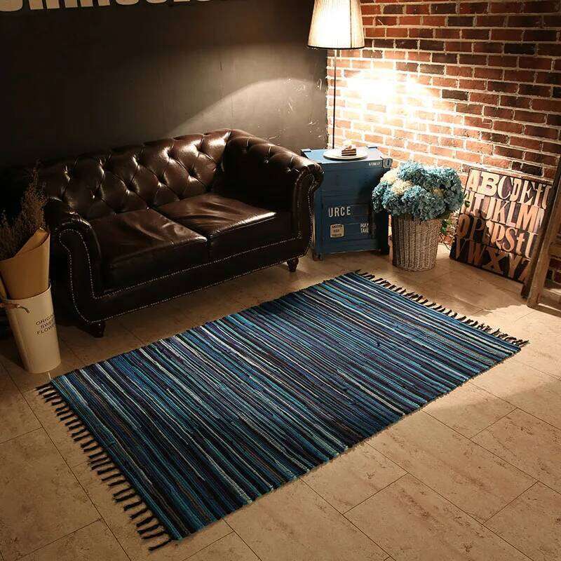 Cotton Cloth Retro Handmade Tassel Rug and Carpet Home Living Room Tapestry Absorbent Floor Area Mat for Kitchen Boho Decor H260226