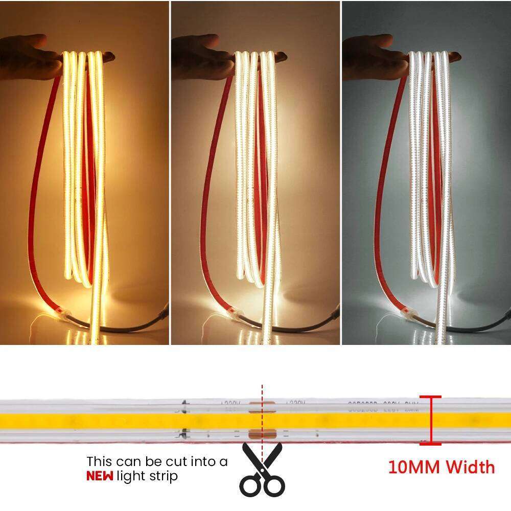Waterproof 220V COB Led Strip with Switch EU UK Power Plug 288LEDs/M High Density Self-adhesive FOB LED Tape 3000K 4000K 6000K Z260226