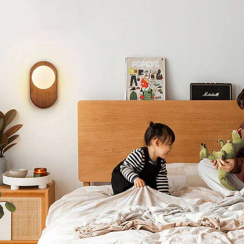 Japanese Solid Wood Wall Nordic Personalized Creative Living Room Bedroom Aisle Eye Protection Decorative Glass Lamp Z260227