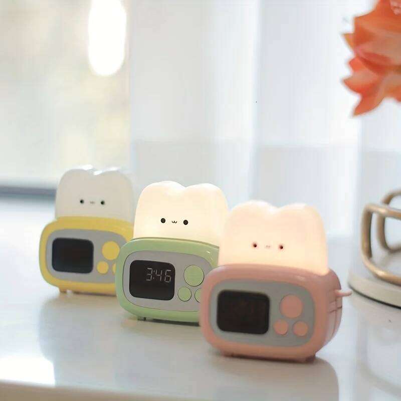 1pc Time toaster night High appearance level Bedside cute sleeping light cartoon mini alarm clock Z260227