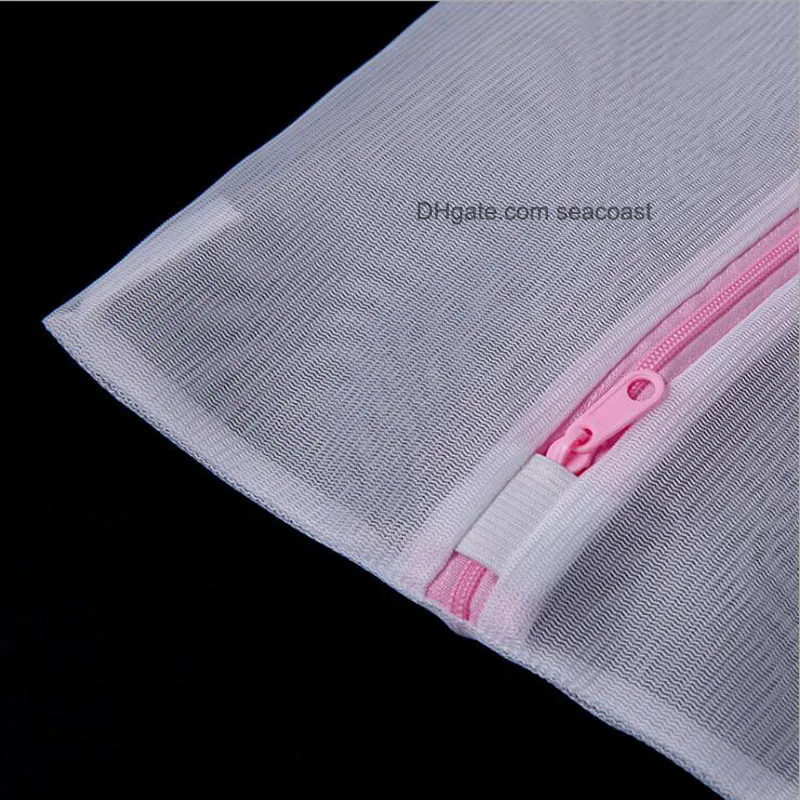 Size M 40x50CM White Zipper Net Mesh Clothes Machine Laundry Washing Wash Clothing Bag Bags Cleaner