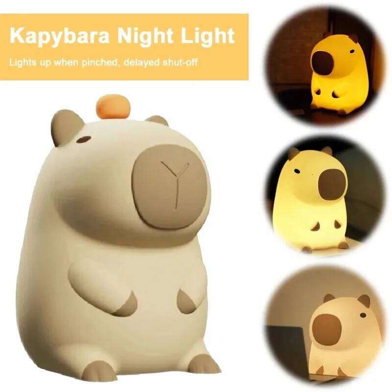 Cute Capybara Night Light Novelty Dimmable Nursery Nightlight Rechargeable Touch Silicone Pat Lamp for Kids Room Decor Z260227