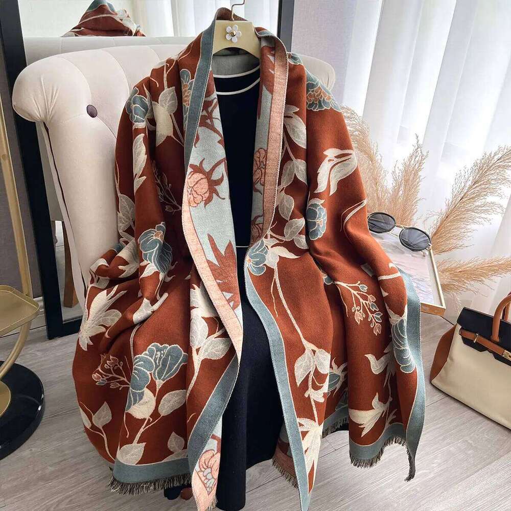 Ladies' Thickened Luxury Winter Flower Scarves Two-Sided Faux Cashmere Jacquard High-Quality Wool Pashmina Wrap 2025 Z260226