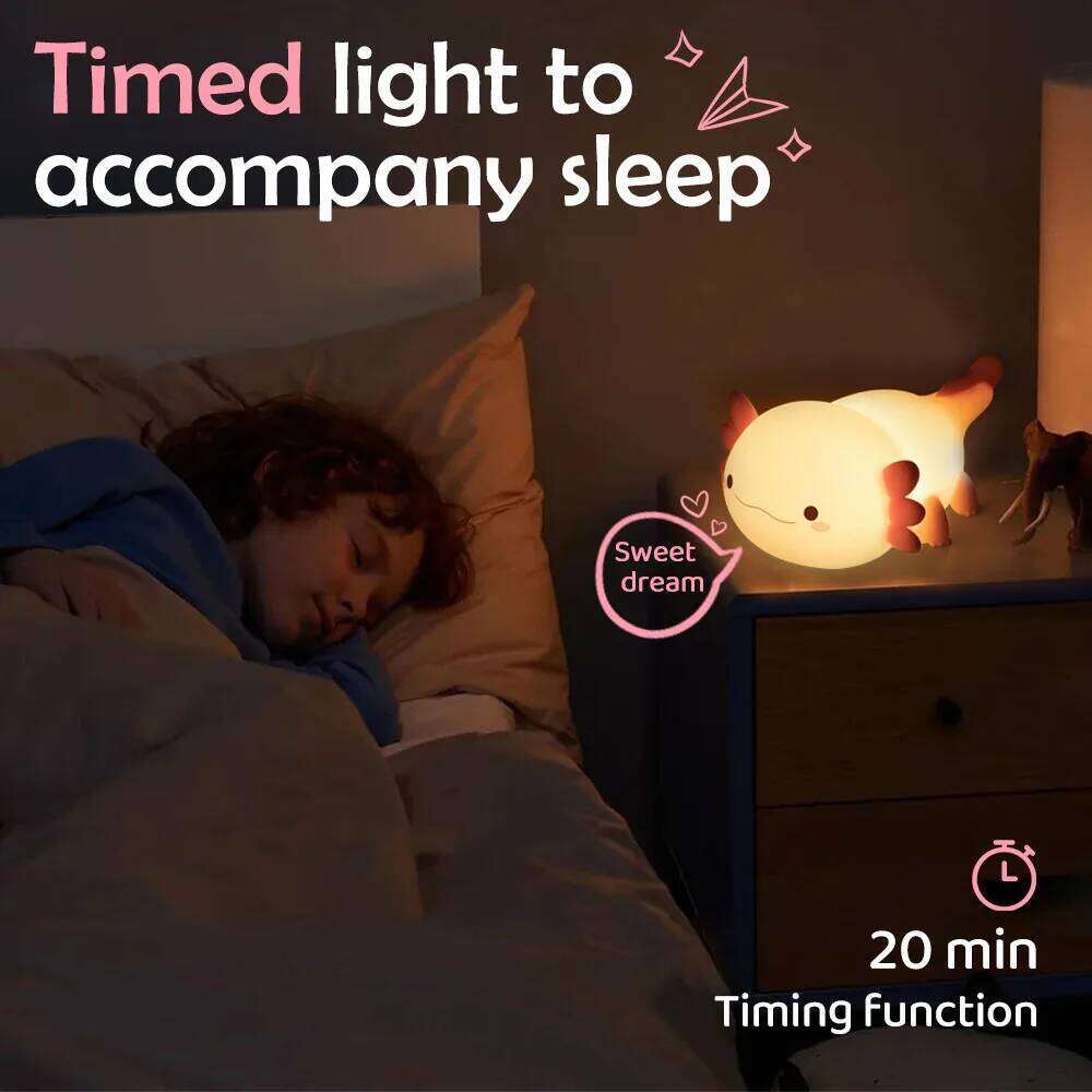 Novelty Silicone Axolotl Night Light Rechargeable Nursery Sleeping Lamp Touch Control Nightlights for Baby Room Decor Z260227