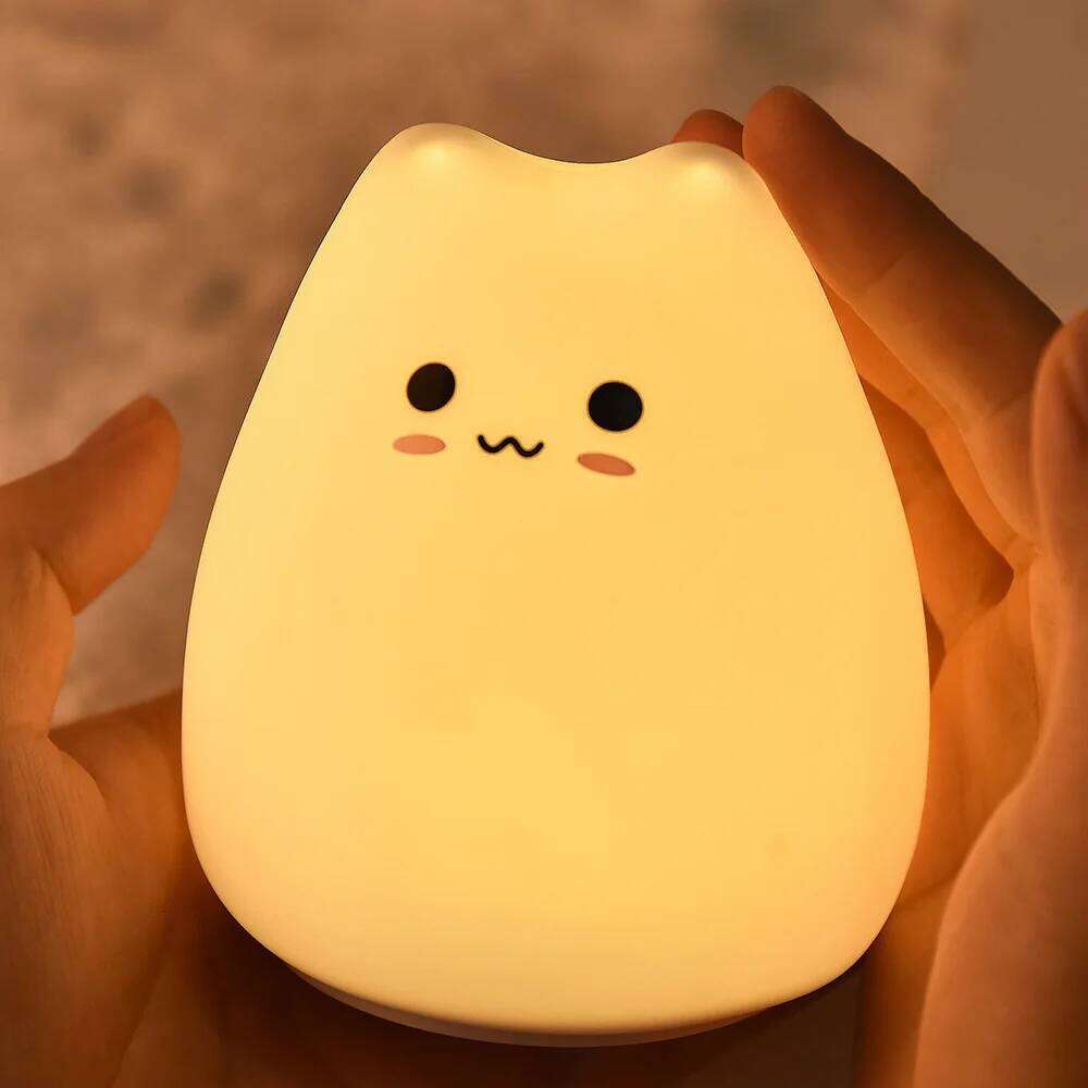 Papai Cute Cat Lamps Creative Silicone Colorful Ambient Mini Gift Dry Battery Night Light Z260227