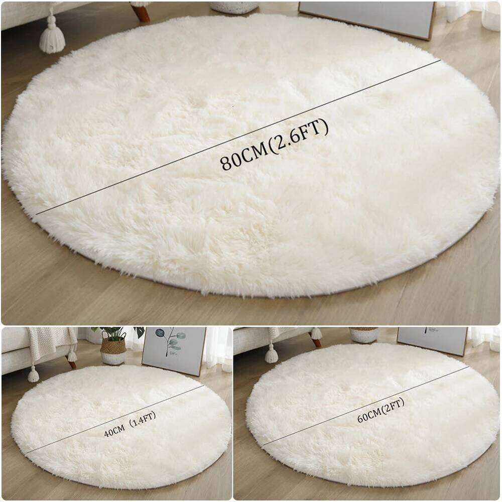 1pc Anti-Slip Rugs Large Shaggy Rug 40/60/80cm Super Soft Round Mat Living Room Bedroom Carpet Multi Color Select For Home Decor H260226