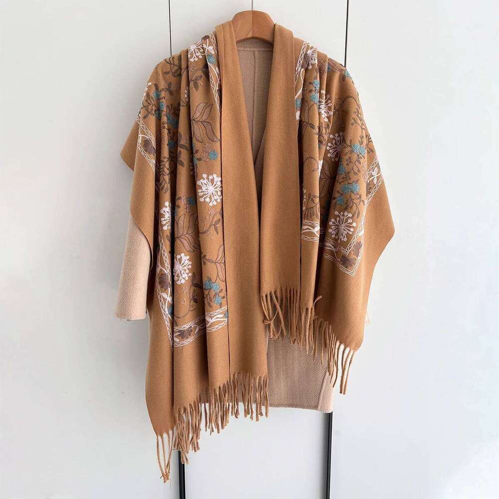 Floral Warm Scarf Women Faux Cashmere Shawl Wrap Thickened Pashmina Tassel Perfect for Outings Stylish Winter Blanket Z260226
