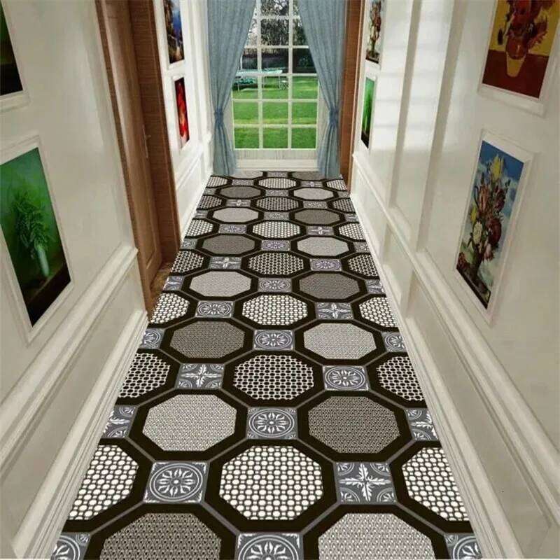 Geometric Pattern Design Runner Vintage European Style Corridor Carpet Non-slip Home Decor Long Rug for Hallway Living Room H260226