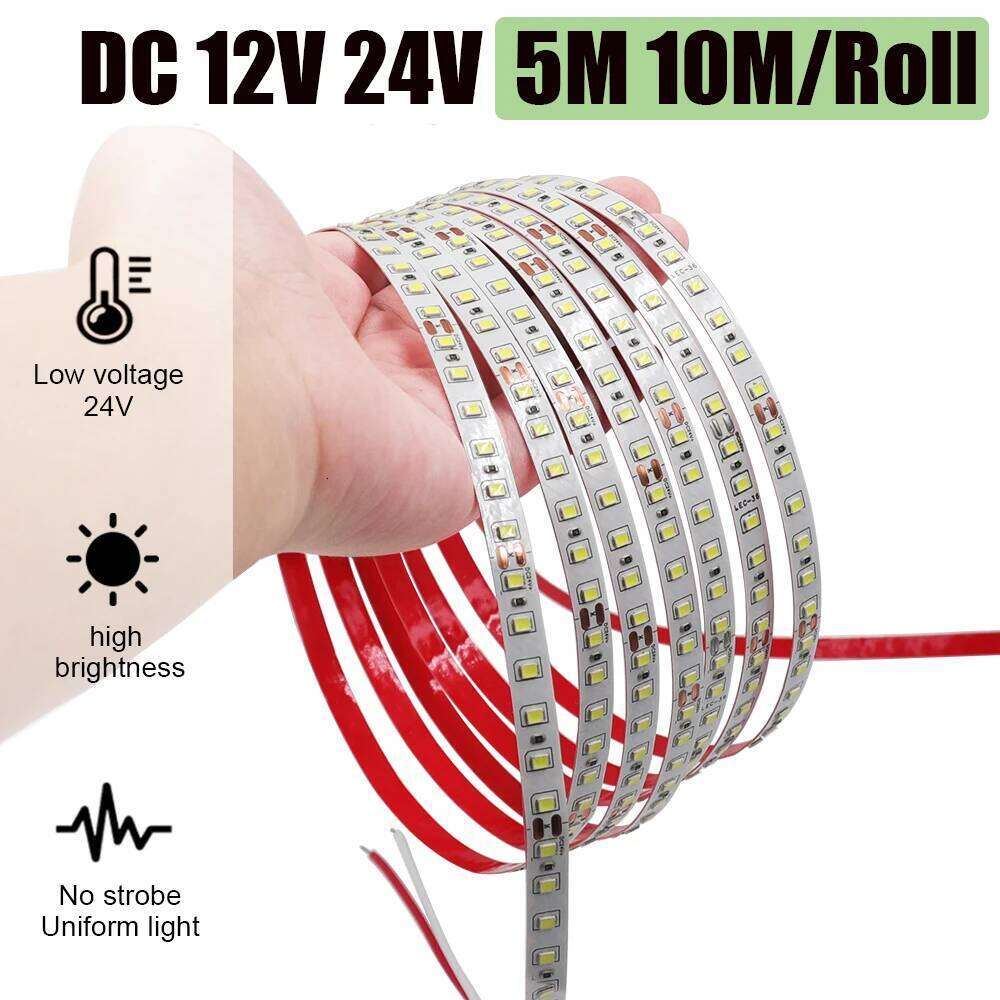 5M 10M/Roll LED Strip DC 12V 24V SMD 2835 120LEDs/M White/Warm White Home Decoration Lamp Flexible Ribbon Tape Rope Lights Z260226