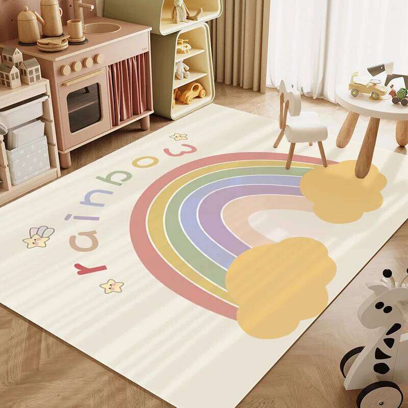 VIKAMA Cartoon Rainbow Crystal Velvet Carpet Children's Crawl Living Room Full Spread Bedroom Play Mat Home Decor H260226