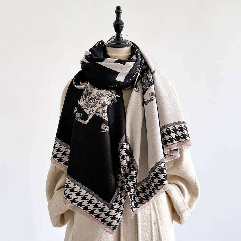 Elegant Zebra Striped Imitation Cashmere Soft Warm Versatile Shawl Coldproof Windproof Blanket Scarf for Autumn Winter Z260226